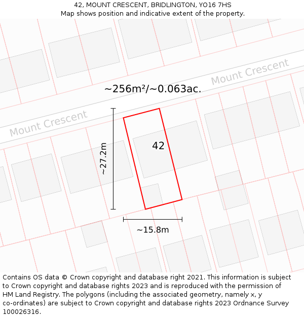 42, MOUNT CRESCENT, BRIDLINGTON, YO16 7HS: Plot and title map