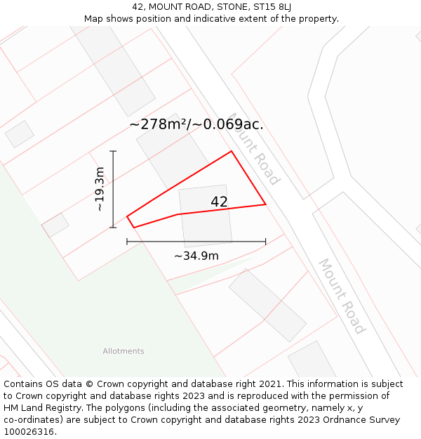 42, MOUNT ROAD, STONE, ST15 8LJ: Plot and title map