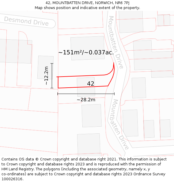 42, MOUNTBATTEN DRIVE, NORWICH, NR6 7PJ: Plot and title map
