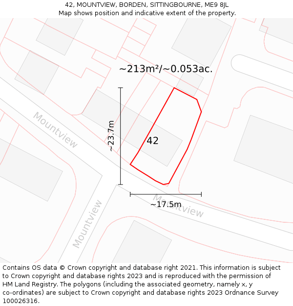 42, MOUNTVIEW, BORDEN, SITTINGBOURNE, ME9 8JL: Plot and title map