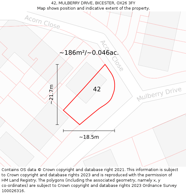 42, MULBERRY DRIVE, BICESTER, OX26 3FY: Plot and title map