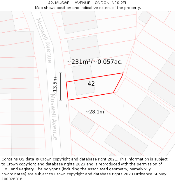 42, MUSWELL AVENUE, LONDON, N10 2EL: Plot and title map