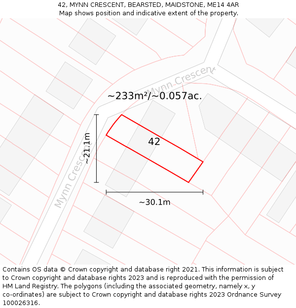 42, MYNN CRESCENT, BEARSTED, MAIDSTONE, ME14 4AR: Plot and title map