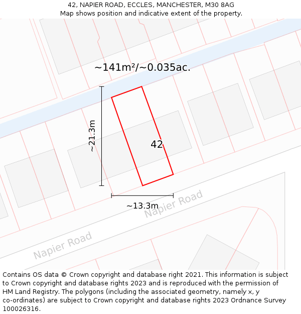 42, NAPIER ROAD, ECCLES, MANCHESTER, M30 8AG: Plot and title map