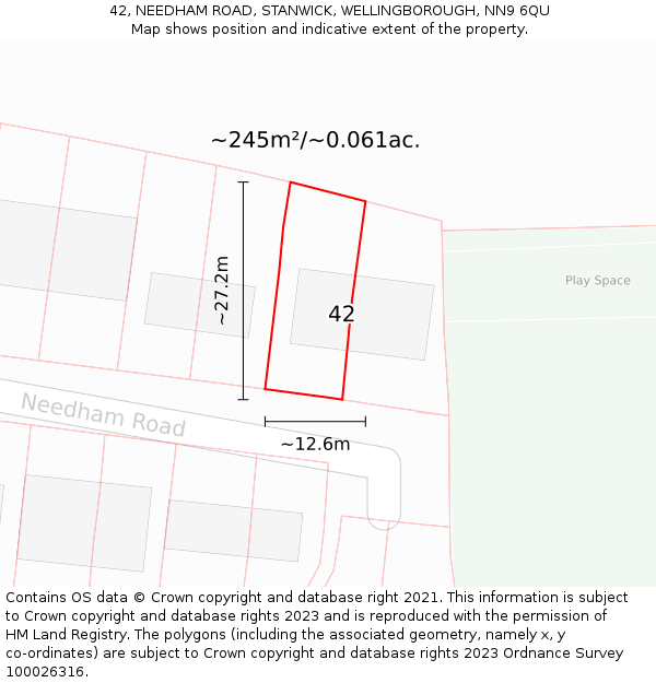 42, NEEDHAM ROAD, STANWICK, WELLINGBOROUGH, NN9 6QU: Plot and title map