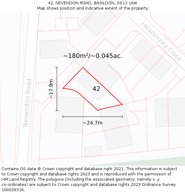 42, NEVENDON ROAD, BASILDON, SS13 1AW: Plot and title map