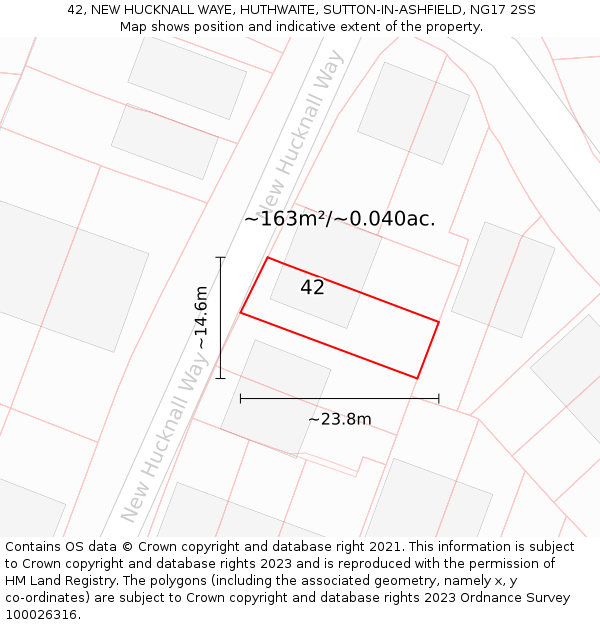 42, NEW HUCKNALL WAYE, HUTHWAITE, SUTTON-IN-ASHFIELD, NG17 2SS: Plot and title map