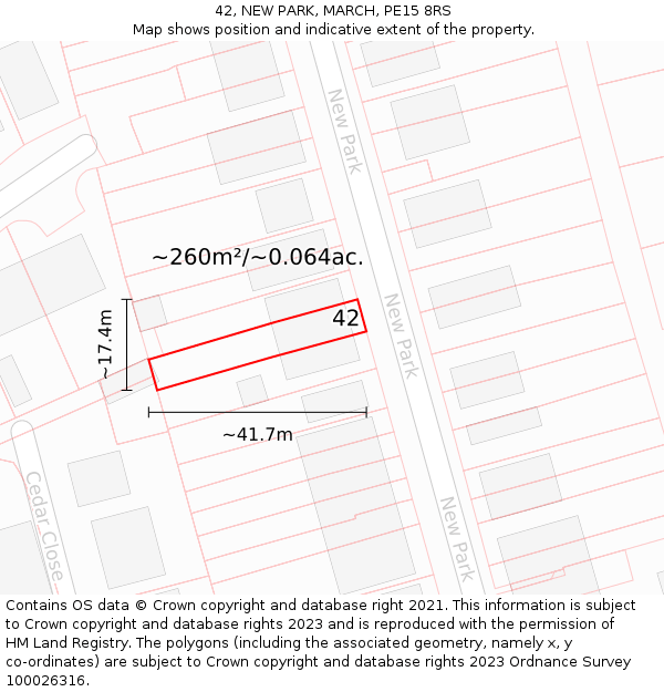 42, NEW PARK, MARCH, PE15 8RS: Plot and title map