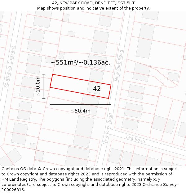 42, NEW PARK ROAD, BENFLEET, SS7 5UT: Plot and title map