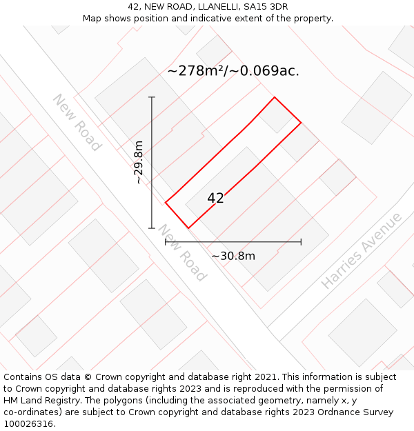 42, NEW ROAD, LLANELLI, SA15 3DR: Plot and title map