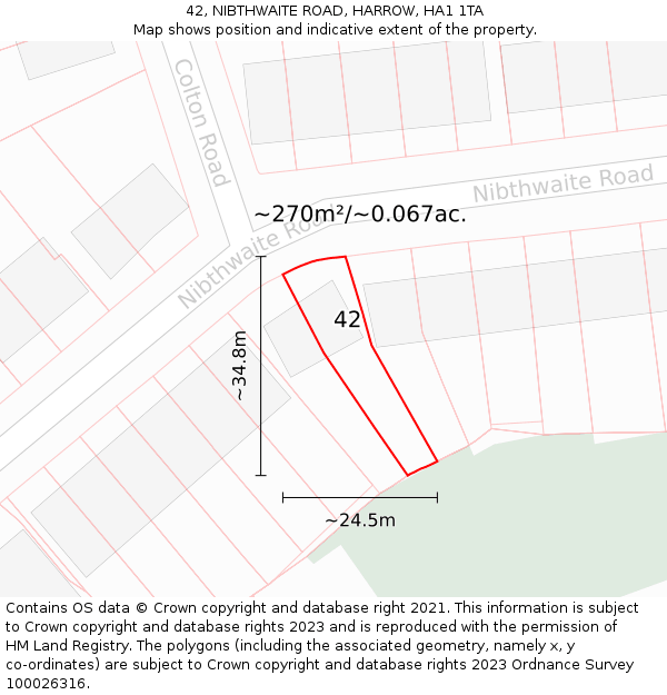 42, NIBTHWAITE ROAD, HARROW, HA1 1TA: Plot and title map