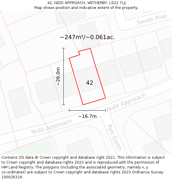 42, NIDD APPROACH, WETHERBY, LS22 7UJ: Plot and title map