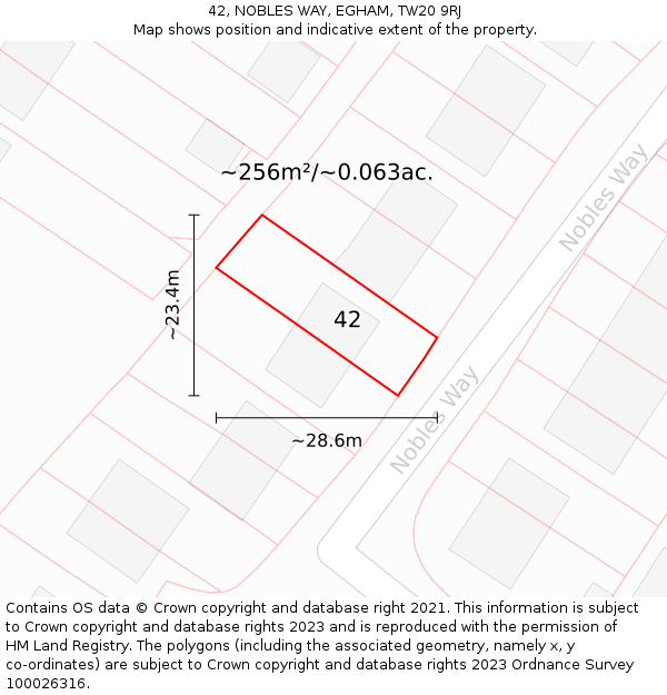 42, NOBLES WAY, EGHAM, TW20 9RJ: Plot and title map