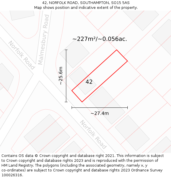 42, NORFOLK ROAD, SOUTHAMPTON, SO15 5AS: Plot and title map