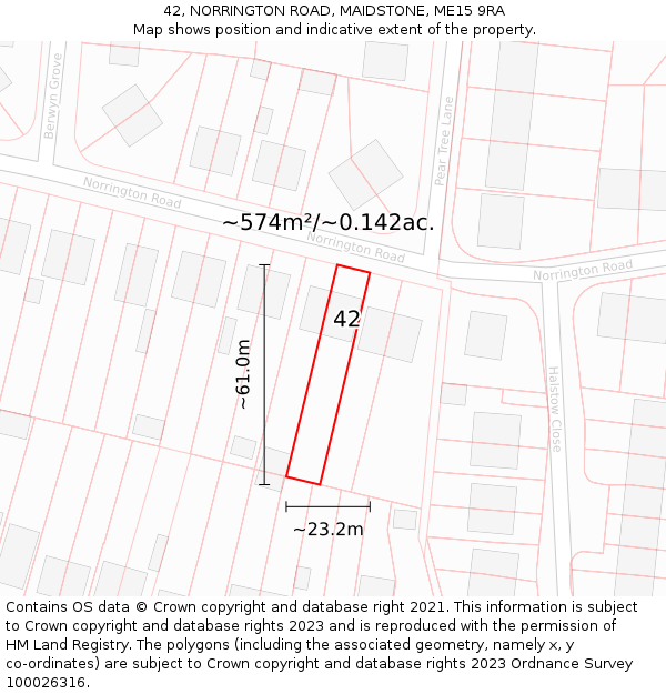 42, NORRINGTON ROAD, MAIDSTONE, ME15 9RA: Plot and title map
