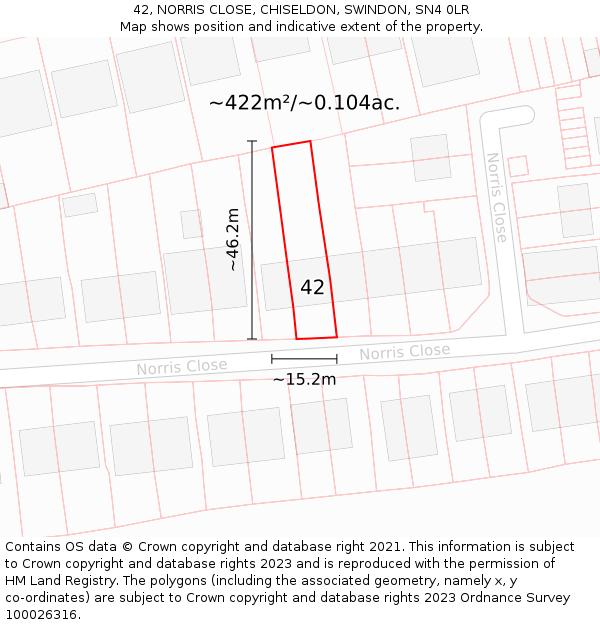 42, NORRIS CLOSE, CHISELDON, SWINDON, SN4 0LR: Plot and title map