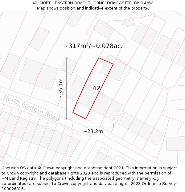 42, NORTH EASTERN ROAD, THORNE, DONCASTER, DN8 4AW: Plot and title map