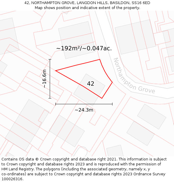 42, NORTHAMPTON GROVE, LANGDON HILLS, BASILDON, SS16 6ED: Plot and title map