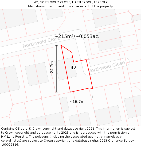 42, NORTHWOLD CLOSE, HARTLEPOOL, TS25 2LP: Plot and title map