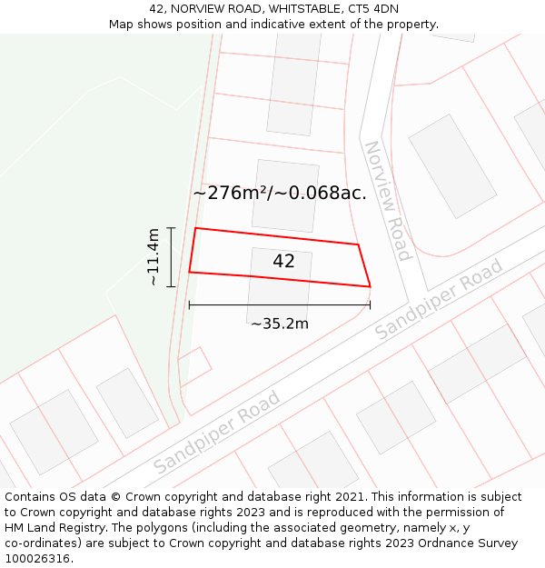 42, NORVIEW ROAD, WHITSTABLE, CT5 4DN: Plot and title map