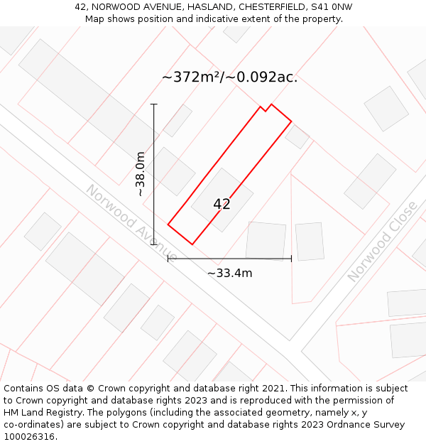 42, NORWOOD AVENUE, HASLAND, CHESTERFIELD, S41 0NW: Plot and title map