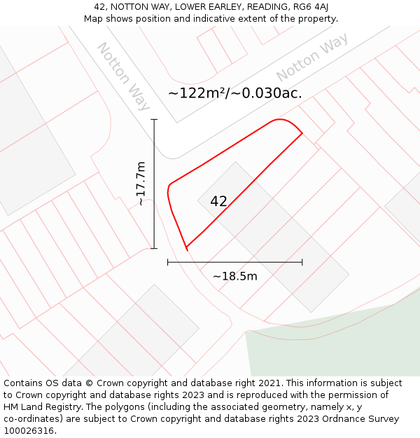 42, NOTTON WAY, LOWER EARLEY, READING, RG6 4AJ: Plot and title map