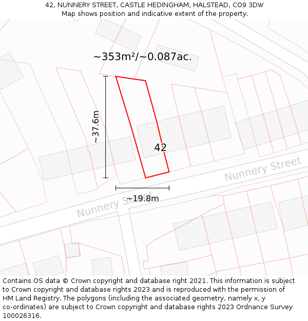 42, NUNNERY STREET, CASTLE HEDINGHAM, HALSTEAD, CO9 3DW: Plot and title map