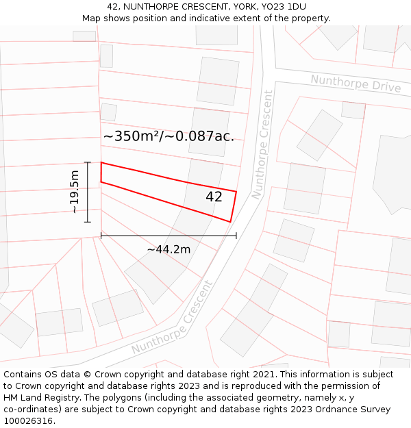 42, NUNTHORPE CRESCENT, YORK, YO23 1DU: Plot and title map