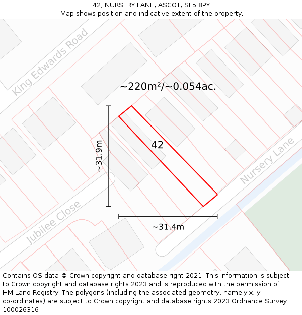 42, NURSERY LANE, ASCOT, SL5 8PY: Plot and title map