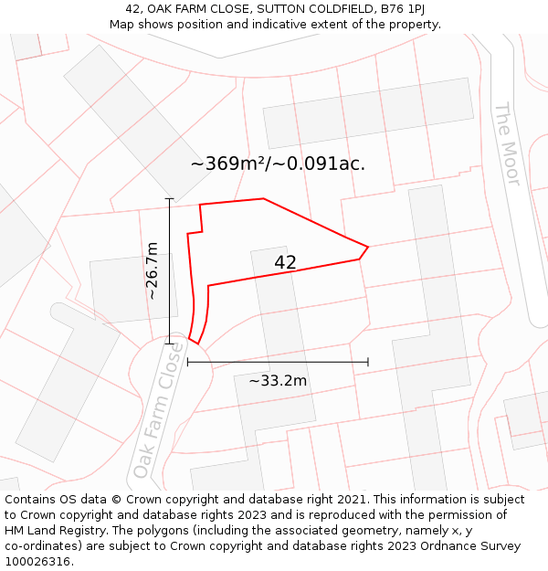 42, OAK FARM CLOSE, SUTTON COLDFIELD, B76 1PJ: Plot and title map