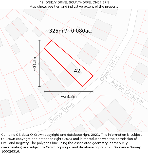 42, OGILVY DRIVE, SCUNTHORPE, DN17 2PN: Plot and title map