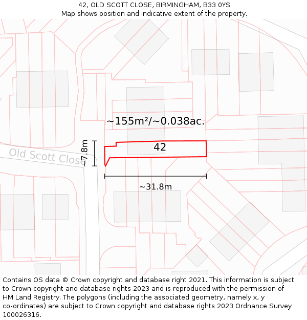 42, OLD SCOTT CLOSE, BIRMINGHAM, B33 0YS: Plot and title map
