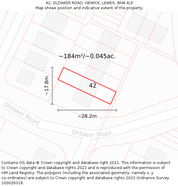 42, OLDAKER ROAD, NEWICK, LEWES, BN8 4LP: Plot and title map