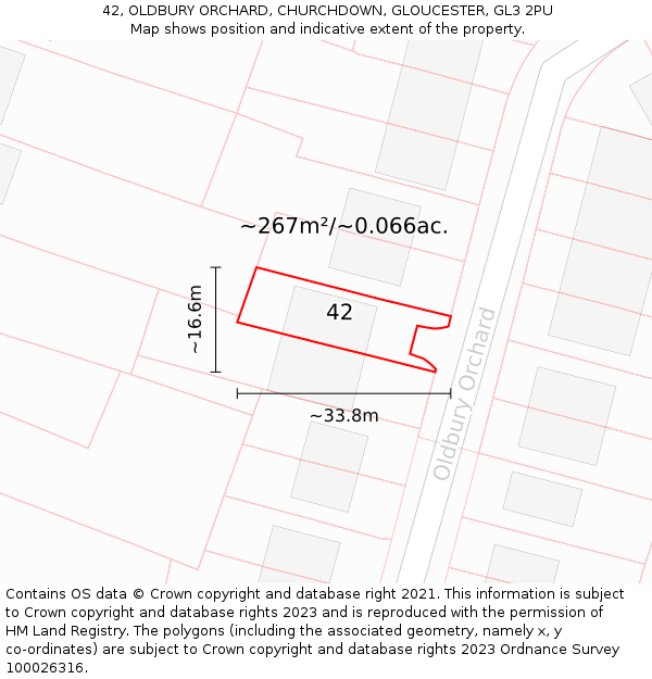42, OLDBURY ORCHARD, CHURCHDOWN, GLOUCESTER, GL3 2PU: Plot and title map