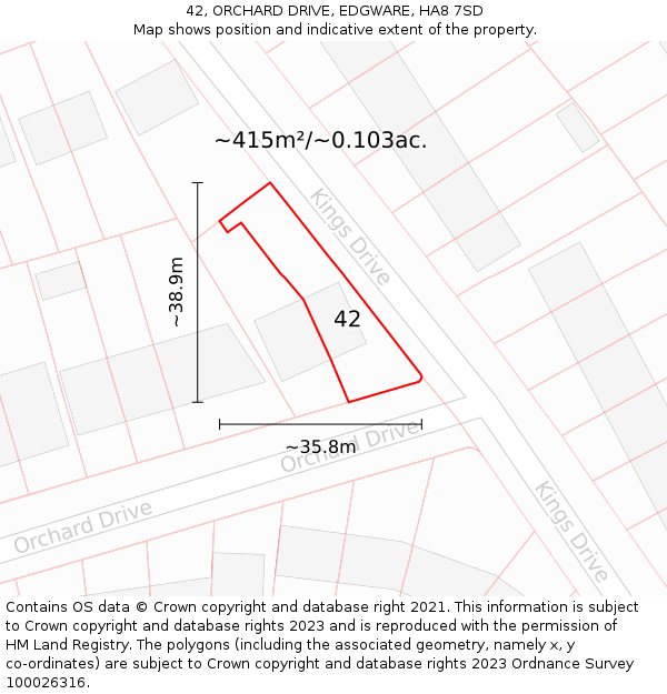 42, ORCHARD DRIVE, EDGWARE, HA8 7SD: Plot and title map