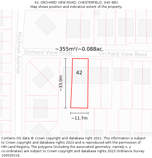 42, ORCHARD VIEW ROAD, CHESTERFIELD, S40 4BU: Plot and title map