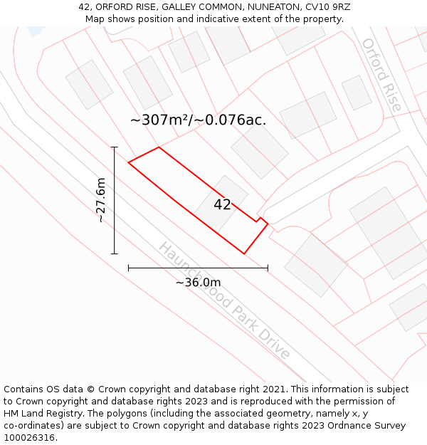 42, ORFORD RISE, GALLEY COMMON, NUNEATON, CV10 9RZ: Plot and title map