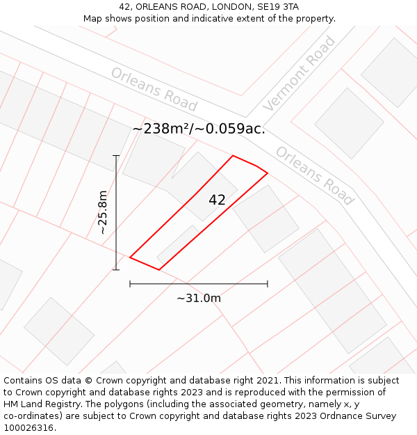 42, ORLEANS ROAD, LONDON, SE19 3TA: Plot and title map