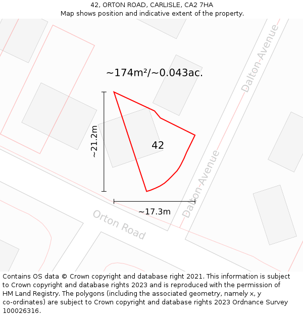 42, ORTON ROAD, CARLISLE, CA2 7HA: Plot and title map