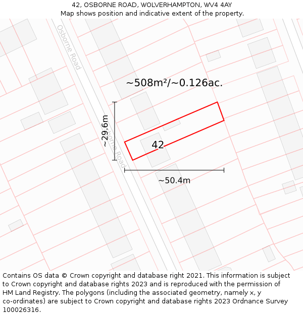 42, OSBORNE ROAD, WOLVERHAMPTON, WV4 4AY: Plot and title map
