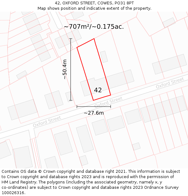 42, OXFORD STREET, COWES, PO31 8PT: Plot and title map