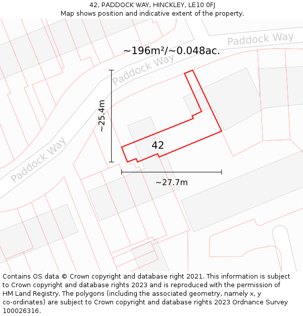 42, PADDOCK WAY, HINCKLEY, LE10 0FJ: Plot and title map
