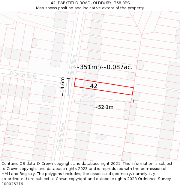 42, PARKFIELD ROAD, OLDBURY, B68 8PS: Plot and title map