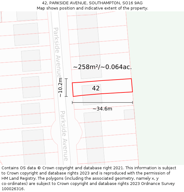 42, PARKSIDE AVENUE, SOUTHAMPTON, SO16 9AG: Plot and title map