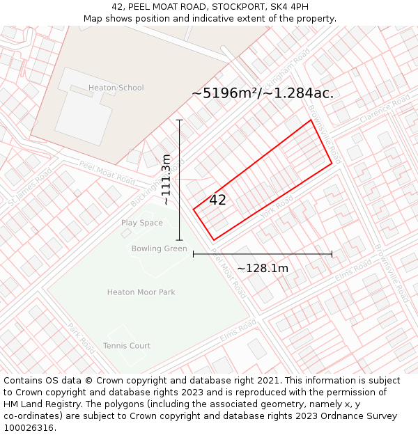 42, PEEL MOAT ROAD, STOCKPORT, SK4 4PH: Plot and title map