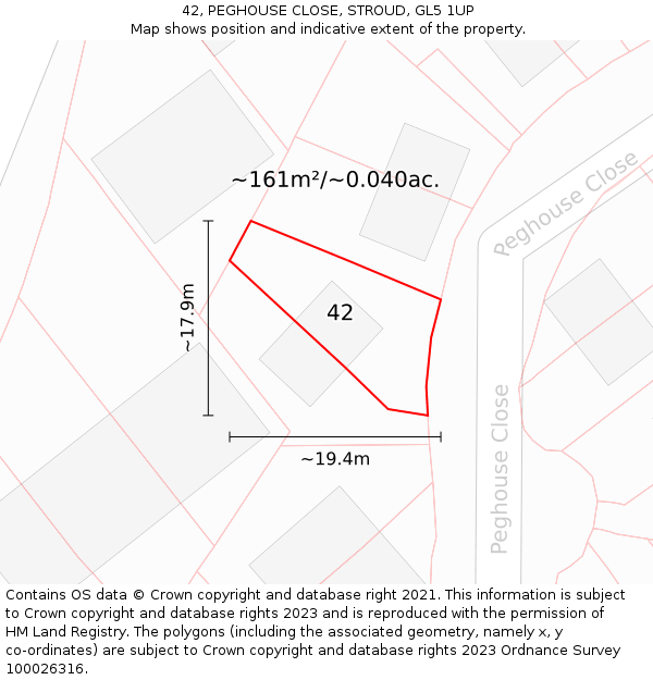 42, PEGHOUSE CLOSE, STROUD, GL5 1UP: Plot and title map