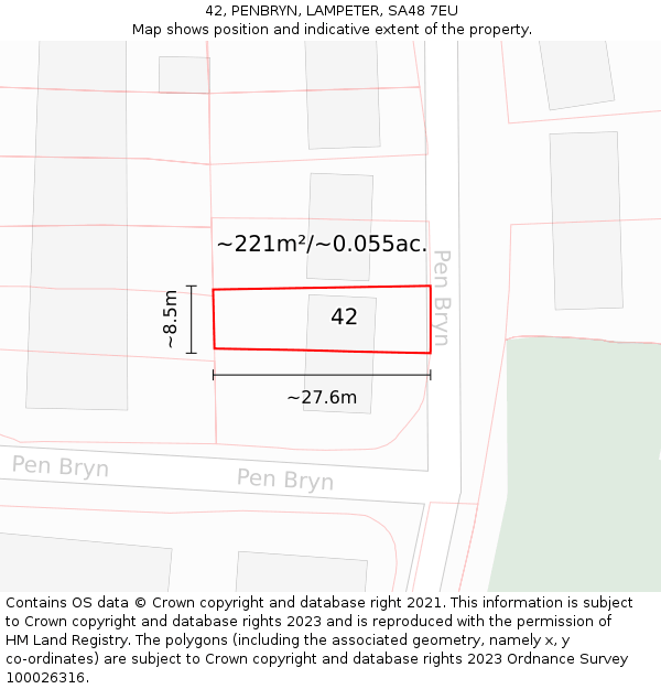 42, PENBRYN, LAMPETER, SA48 7EU: Plot and title map