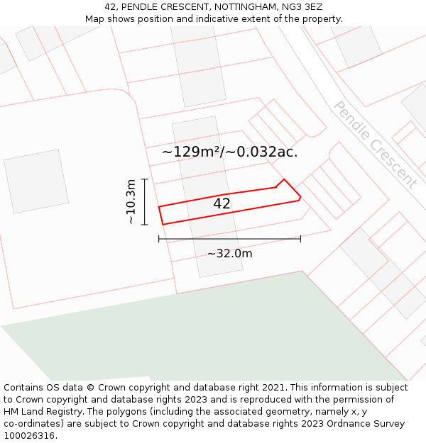 42, PENDLE CRESCENT, NOTTINGHAM, NG3 3EZ: Plot and title map