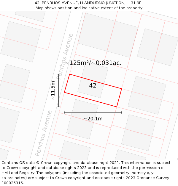 42, PENRHOS AVENUE, LLANDUDNO JUNCTION, LL31 9EL: Plot and title map