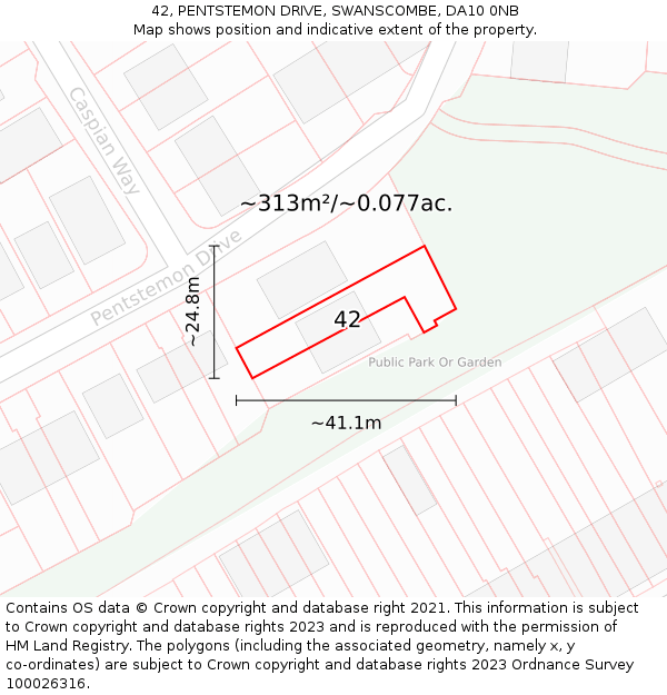 42, PENTSTEMON DRIVE, SWANSCOMBE, DA10 0NB: Plot and title map